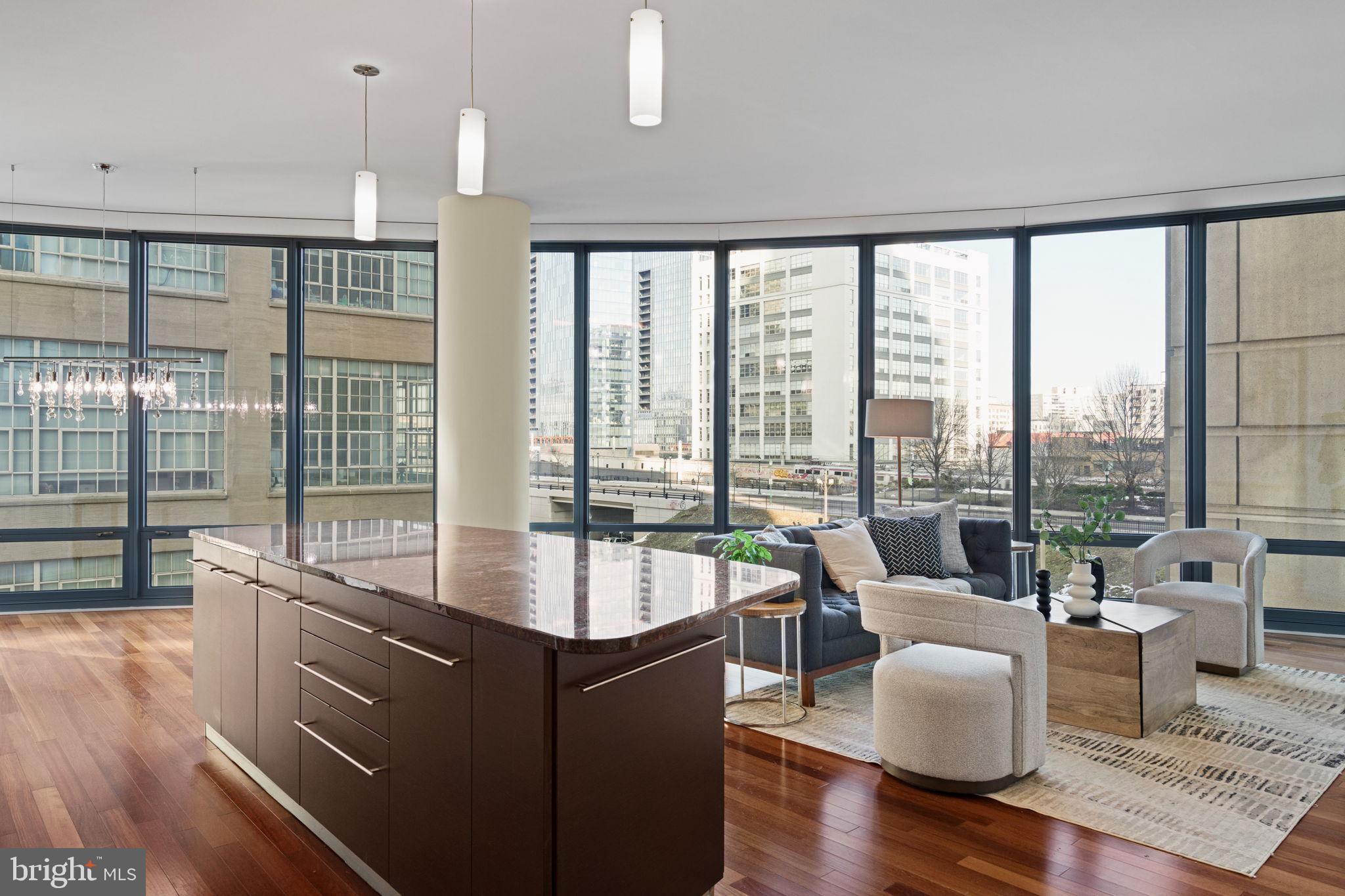 a large living room with a large window