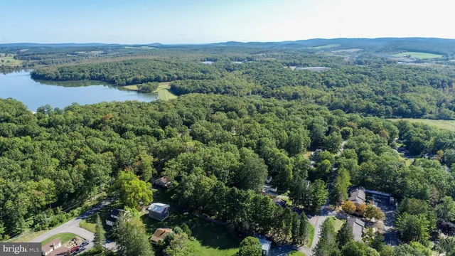 an aerial view of a houses with a lush green hillside