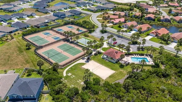 an aerial view of residential houses with outdoor space and street view