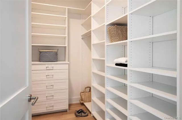 a view of walk in closet with empty racks