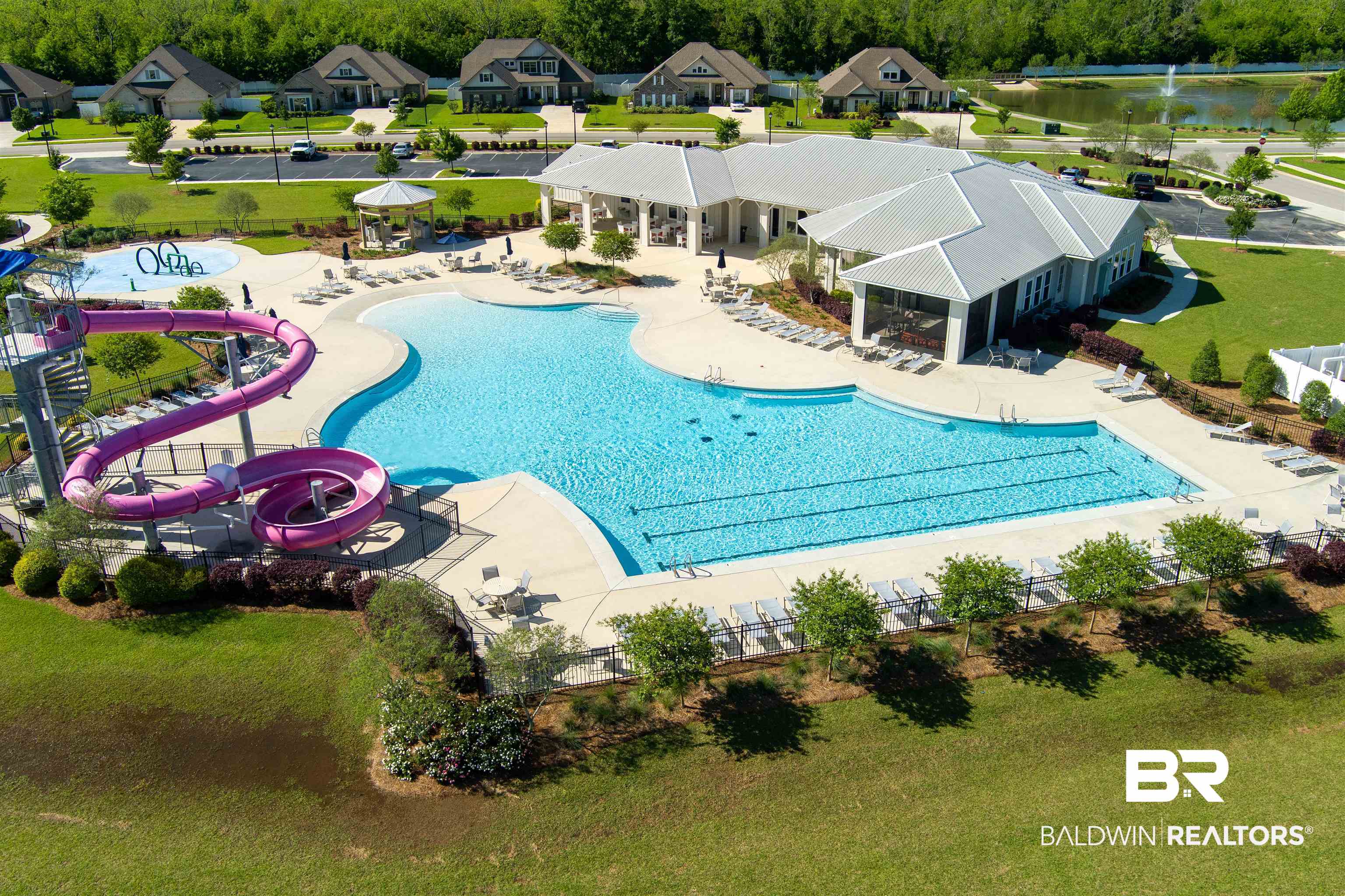 10261 Ruffian Route Daphne, AL 36526 - Photo 25 of 28 Pool with fence, a water slide, a patio, and a gazebo