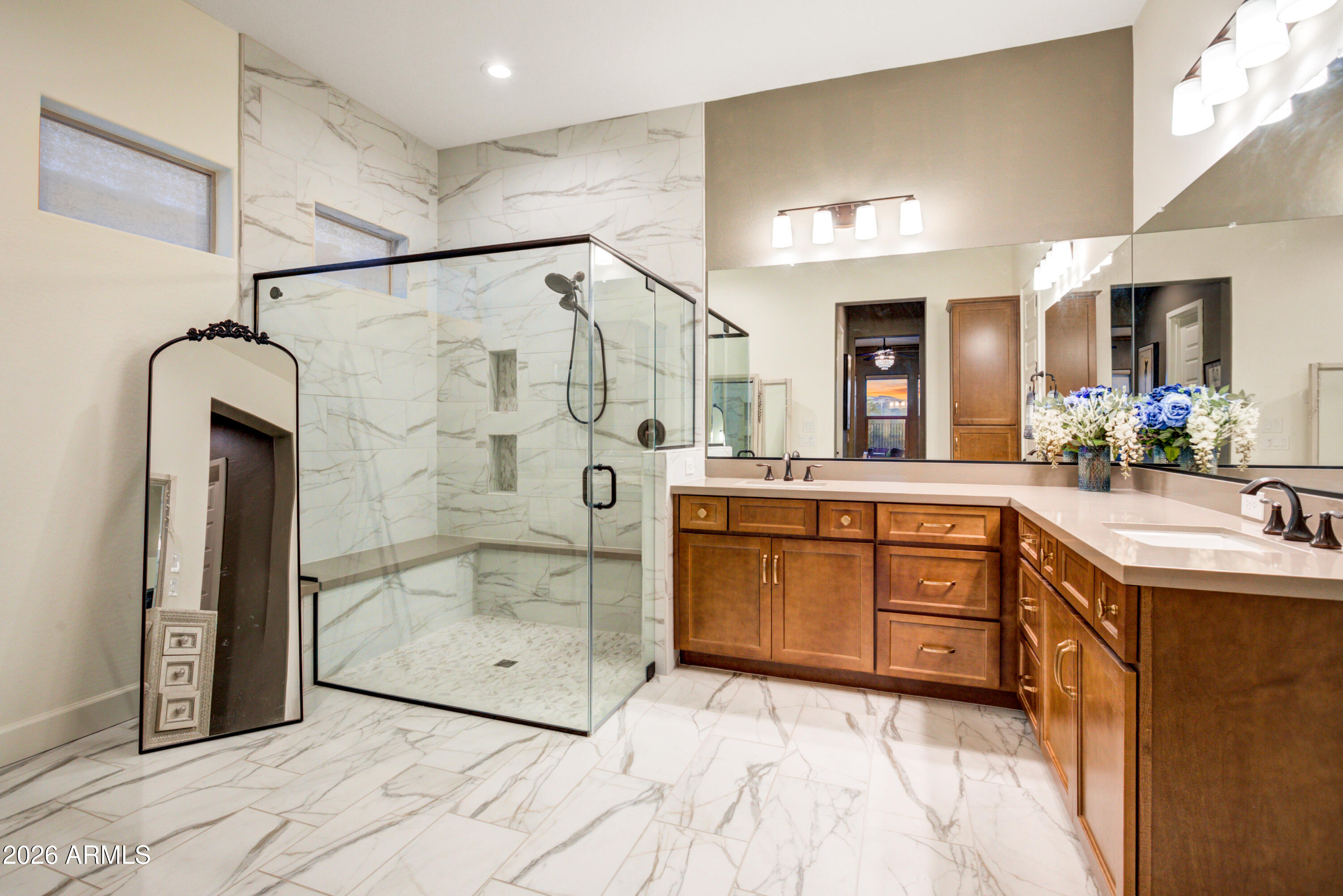28517 North Camel Rock Court Rio Verde, AZ 85263 - Photo 18 of 39 a bathroom with a granite countertop sink mirror and shower