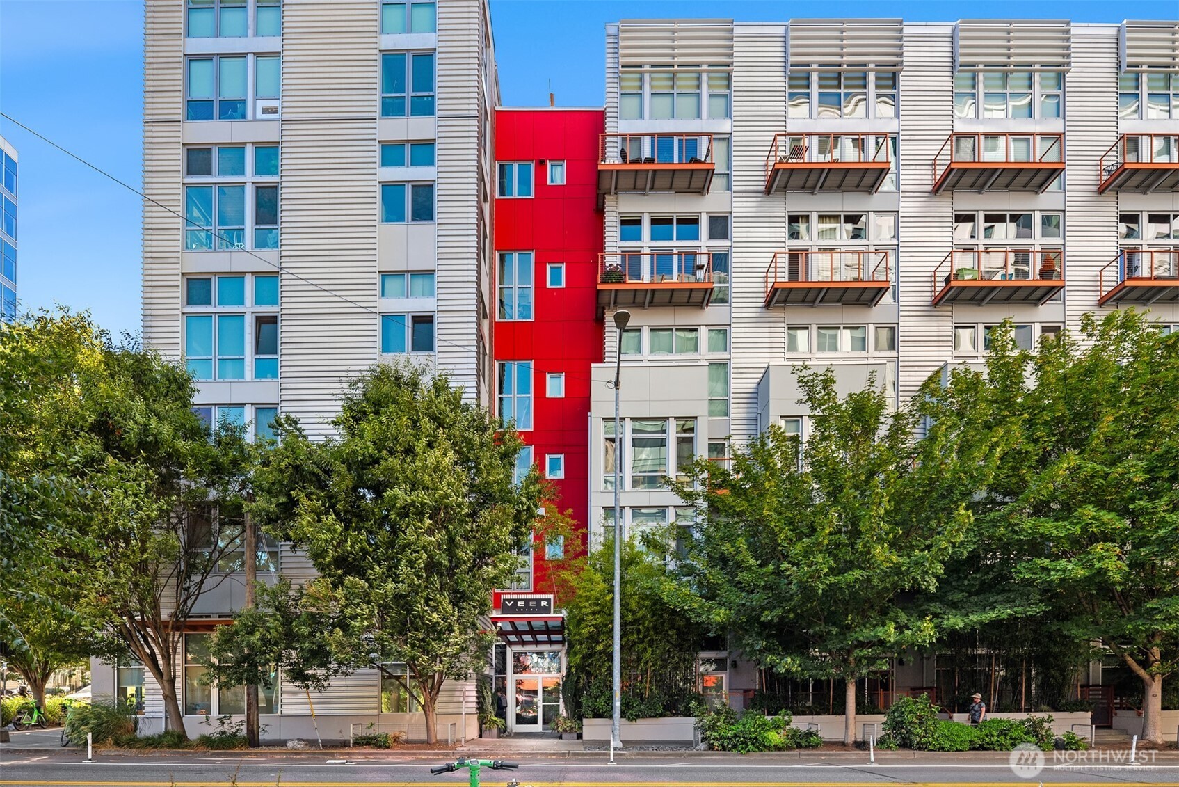 a view of a building and a street