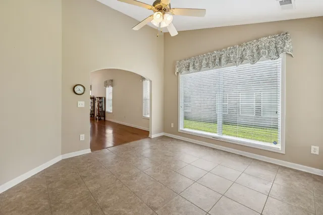 a view of an entryway with a chandelier