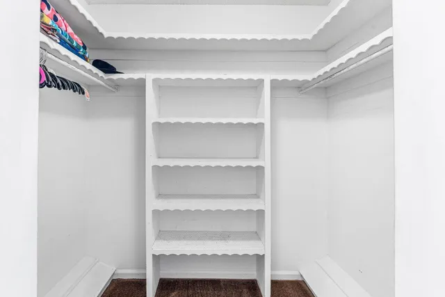 a view of walk in closet with empty racks