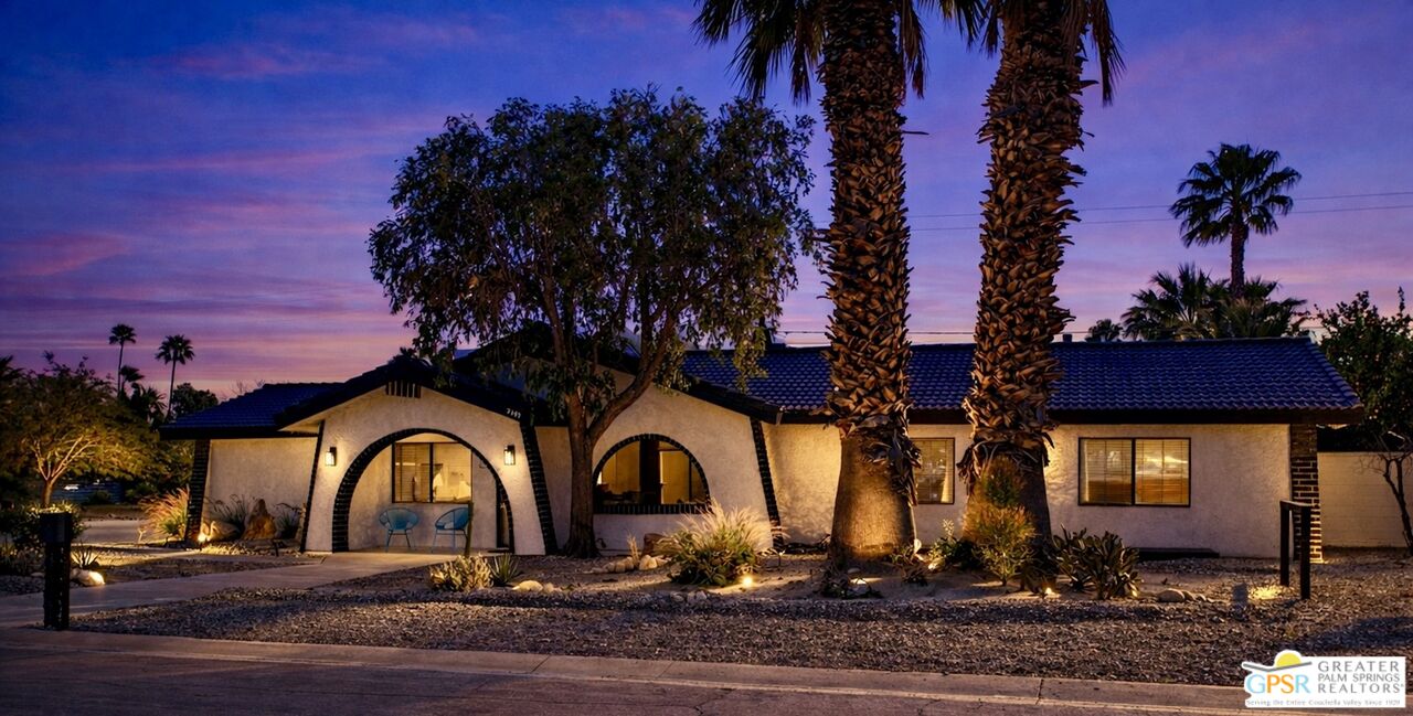 2493 East Powell Road Palm Springs, CA 92262 - Photo 32 of 43 a front view of a house with garden