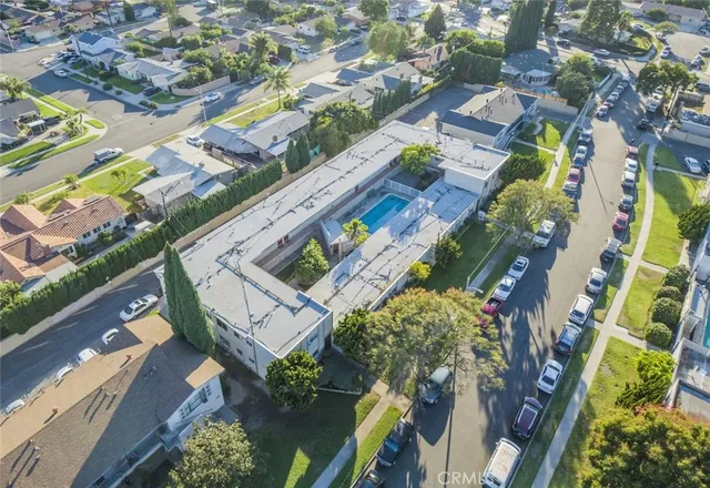 a city view with tall buildings