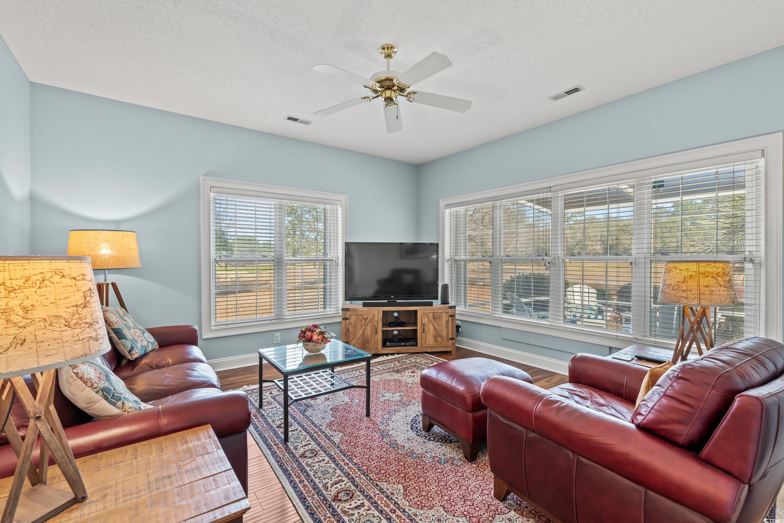 30 Baldwin Loop Pawleys Island, SC 29585 - Photo 12 of 39 Living room featuring visible vents, ceiling fan,
