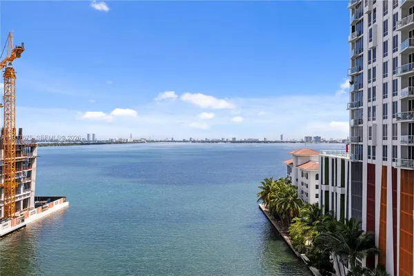 a view of a lake with a terrace