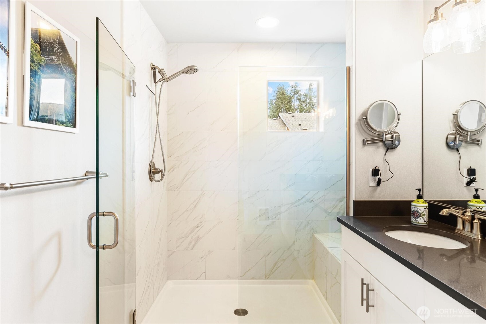 513 238th Street Southeast, Unit A Bothell, WA 98021 - Photo 23 of 31 a bathroom with a granite countertop shower sink vanity and mirror