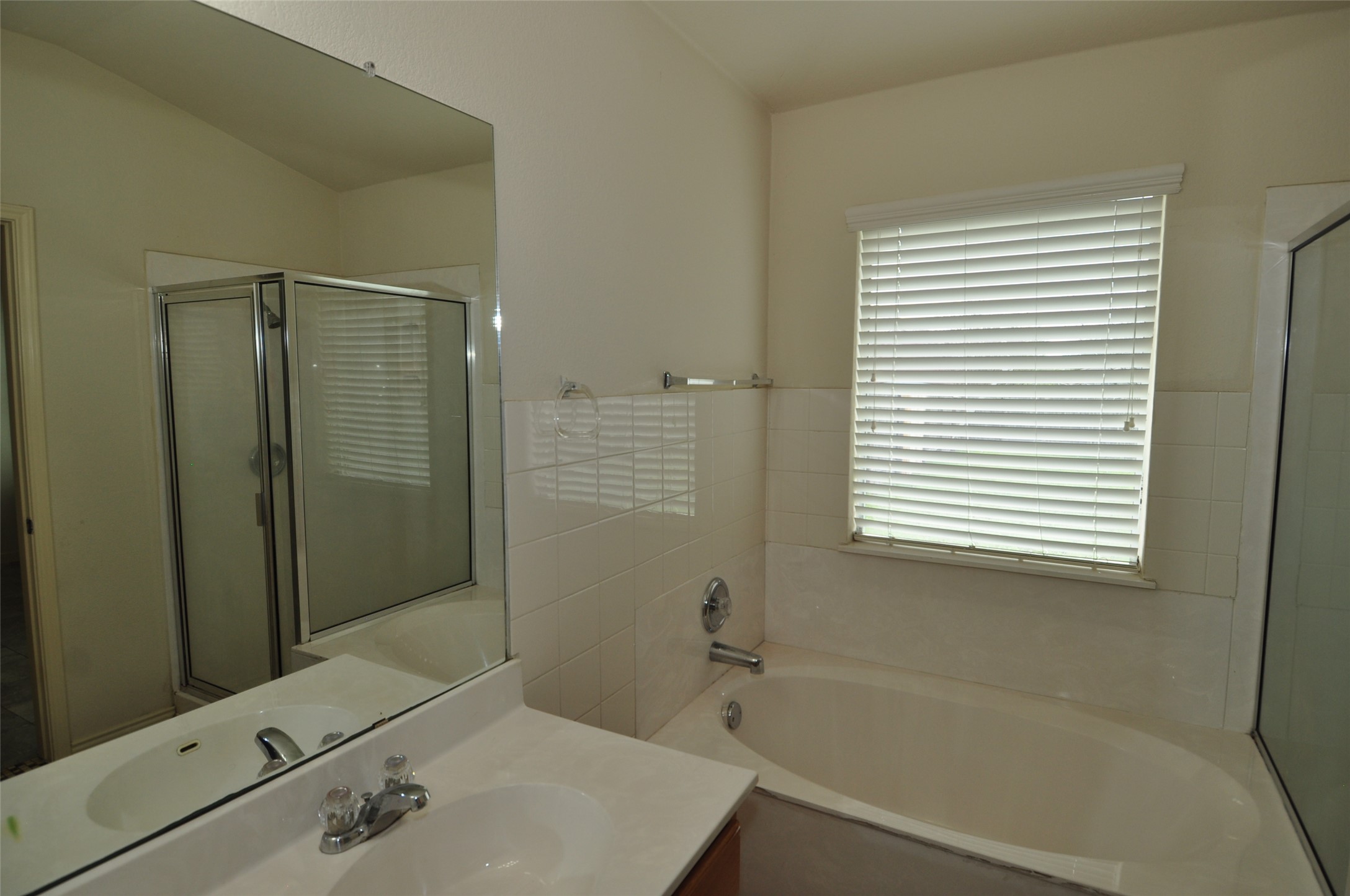 1409 Tea Leaf Drive Pflugerville, TX 78660 - Photo 12 of 18 A well-appointed bathroom offers a shower stall, soaking tub, and a vanity with ample counter space.