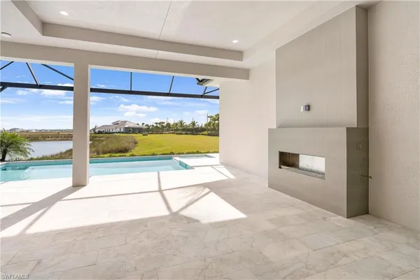 a view of an entryway with a fireplace