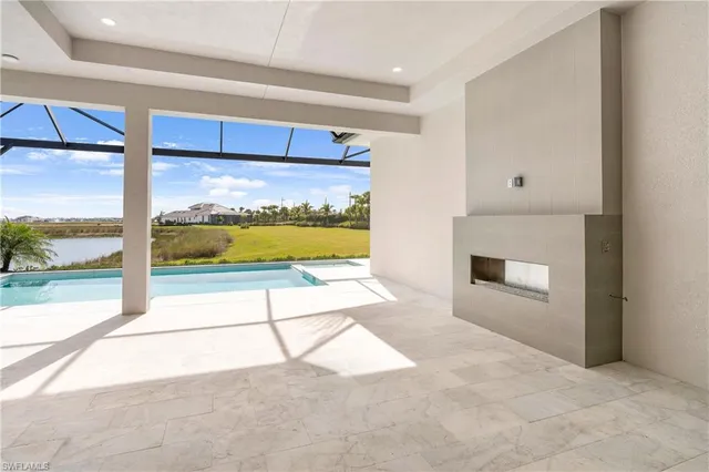a view of an entryway with a fireplace