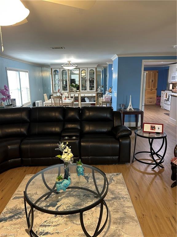181 Pine Key Lane, Unit 29 Naples, FL 34114 - Photo 6 of 20 Living area featuring ornamental molding and light wood finished floors