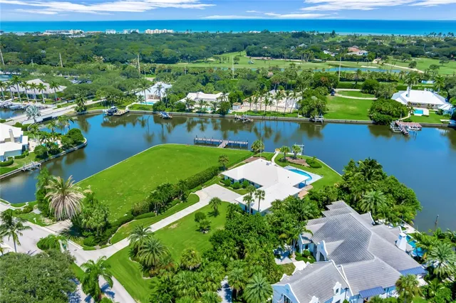 an aerial view of a pool