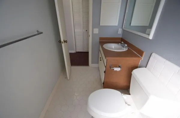 a view of an empty room with a window