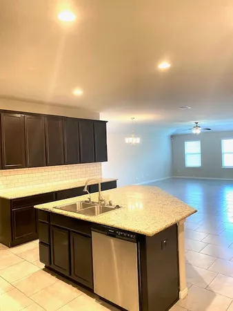 an empty room with a workbench