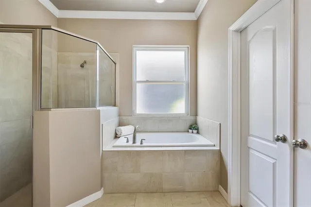 a bathroom with a tub a sink and a mirror
