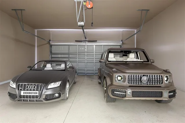 a car parked in a garage