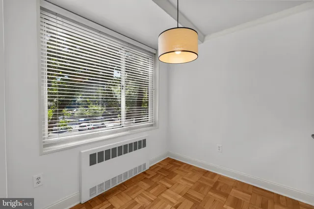 a view of a room with a window