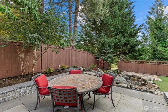 a view of a table and chairs in patio
