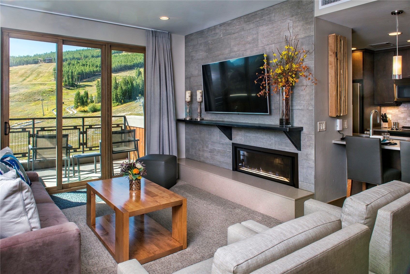 1627 Ski Hill Road, Unit COLORADO Breckenridge, CO 80424 - Photo 2 of 7 a living room with furniture a flat screen tv and a fireplace