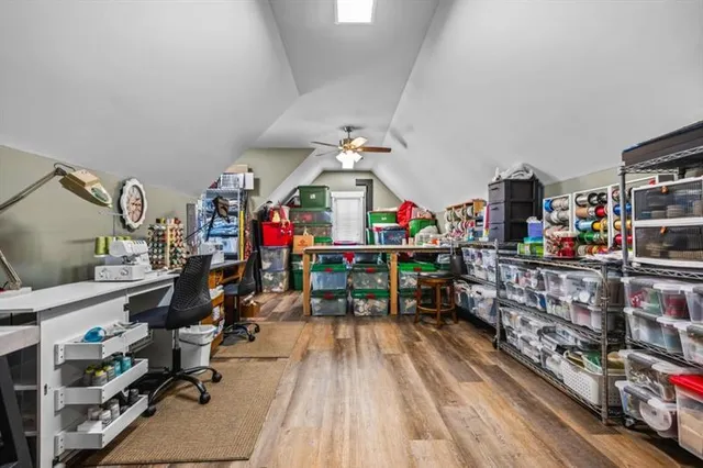 a view of a garden with flowers and plants