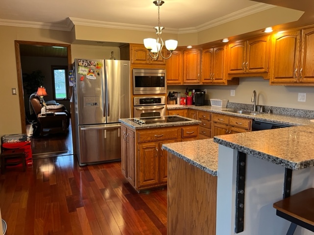 5833 South Skare Road Rochelle, IL 61068 - Photo 6 of 41 a kitchen with stainless steel appliances granite countertop a sink a refrigerator and a stove top oven