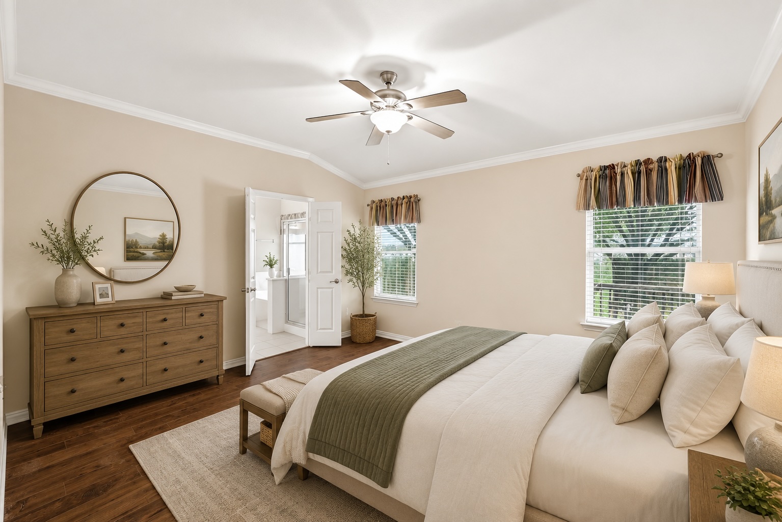 209 Calline Mayes Run Buda, TX 78610 - Photo 19 of 32 Virtually Staged - Primary spacious bedroom featuring wood-finish flooring and crown molding