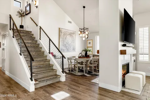 a table and chairs in a room