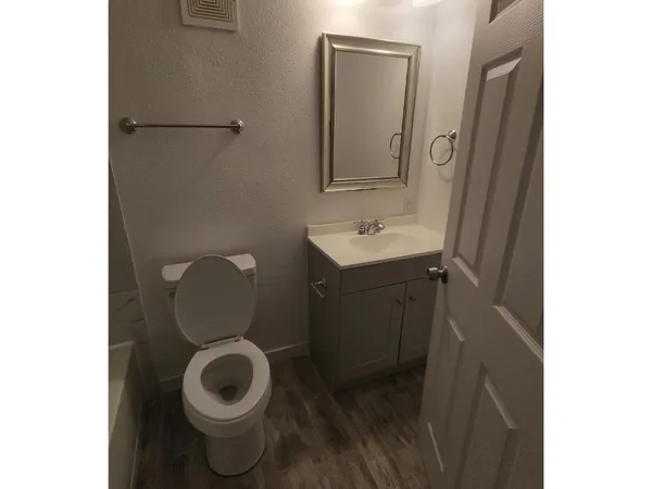 a bathroom with a toilet a sink and mirror