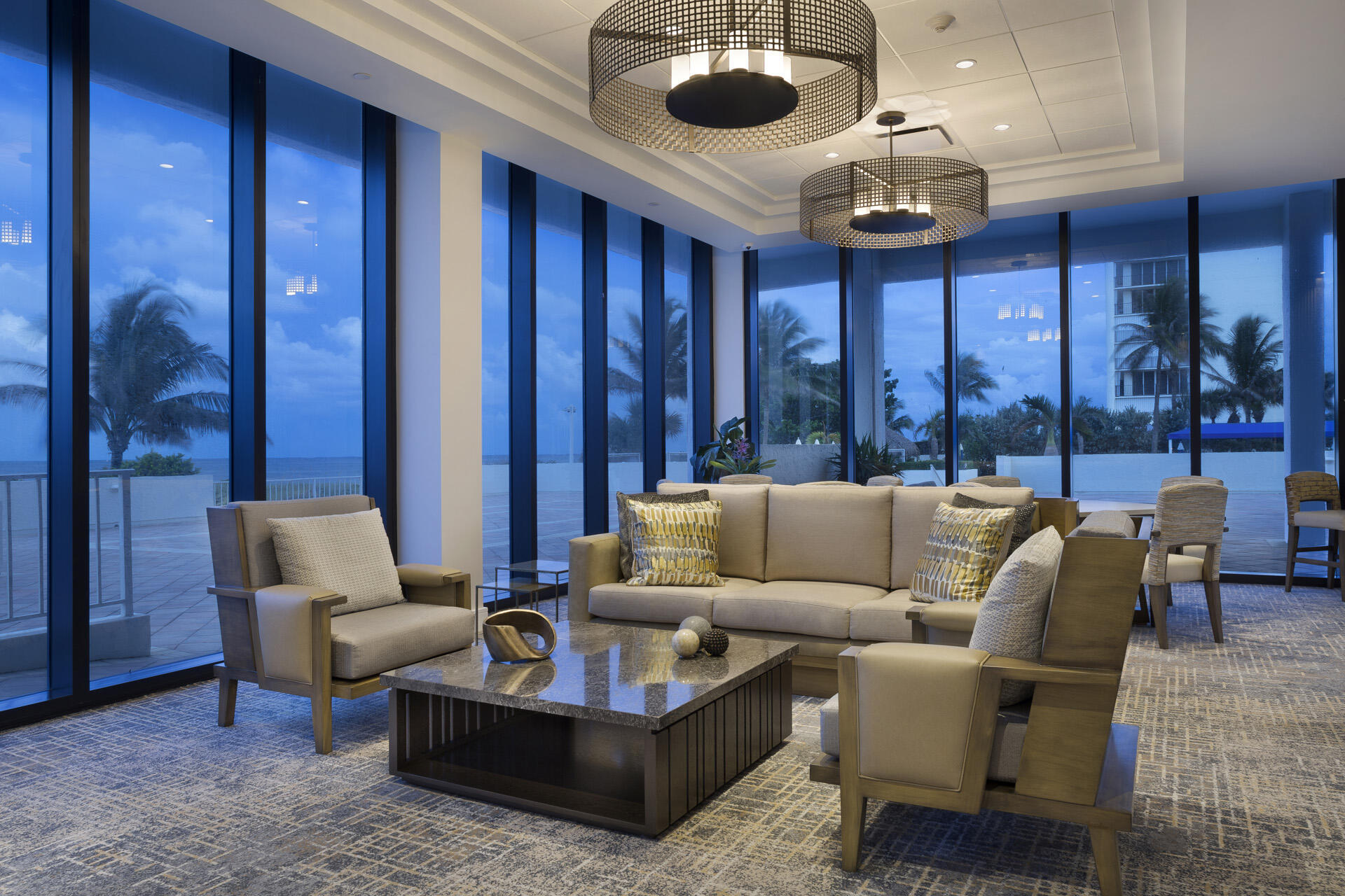 2600 South Ocean Boulevard, Unit PHF Boca Raton, FL 33432 - Photo 38 of 50 LOBBY SEATING SUNSET