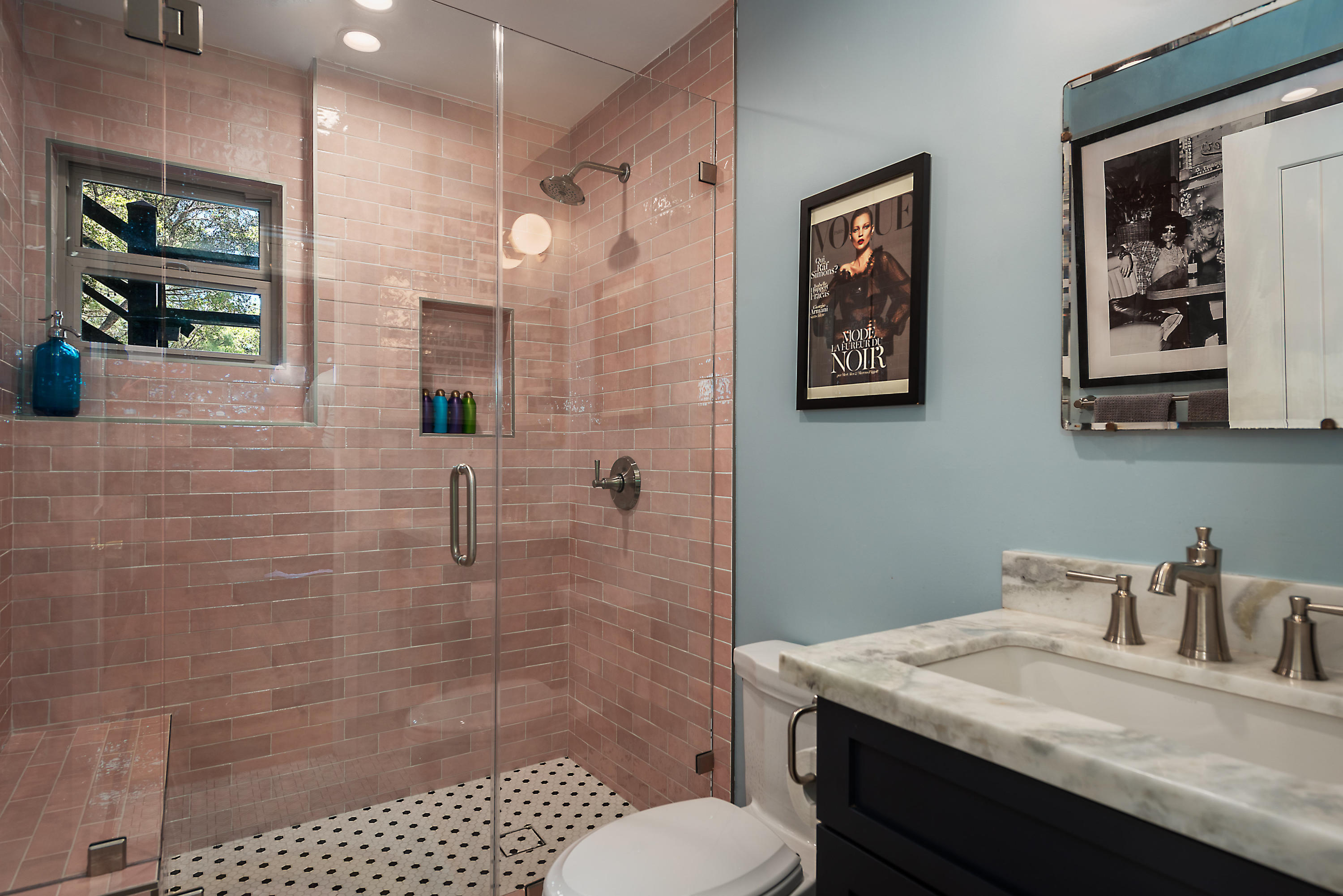 52421 Double View Drive Idyllwild, CA 92549 - Photo 50 of 73 a bathroom with a sink a toilet a shower and a mirror