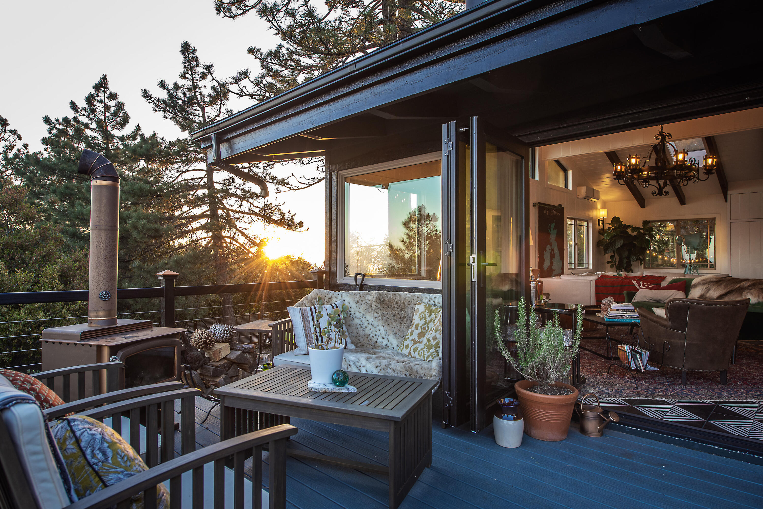 52421 Double View Drive Idyllwild, CA 92549 - Photo 66 of 73 a view of balcony with couch and wooden floor