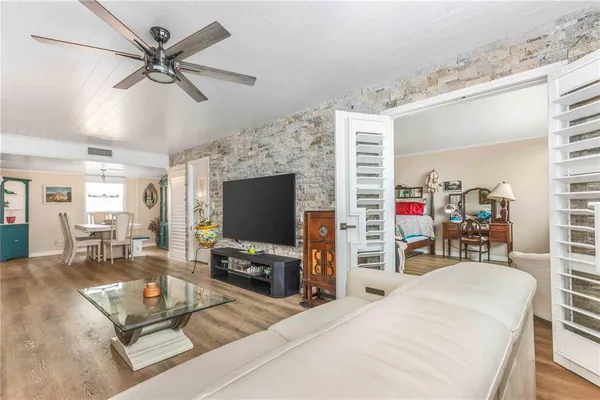 a living room with furniture