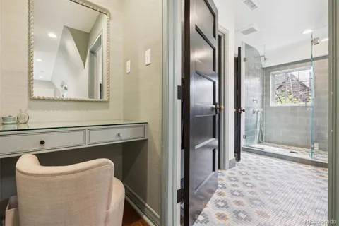 a workspace with furniture and window