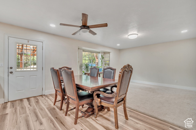 1225 North 1380th Street West Mapleton, UT 84664 - Photo 4 of 18 Dining area with a ceiling fan, light wood finished floors, and recessed lighting
