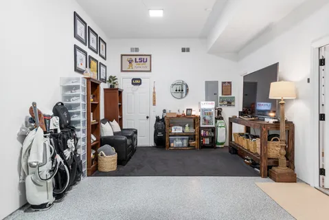 a view of balcony with wooden floor