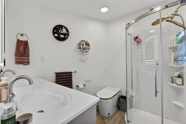 a view of a closet with storage