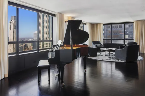 a living room with furniture and a window
