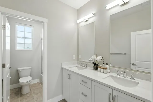 a bathroom with a toilet a sink and mirror