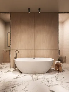 a white bath tub sitting in a bathroom