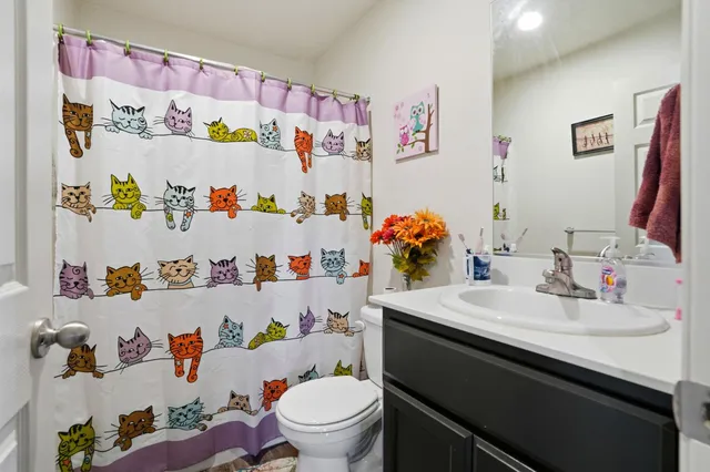 a bathroom with a sink a vanity and toilet