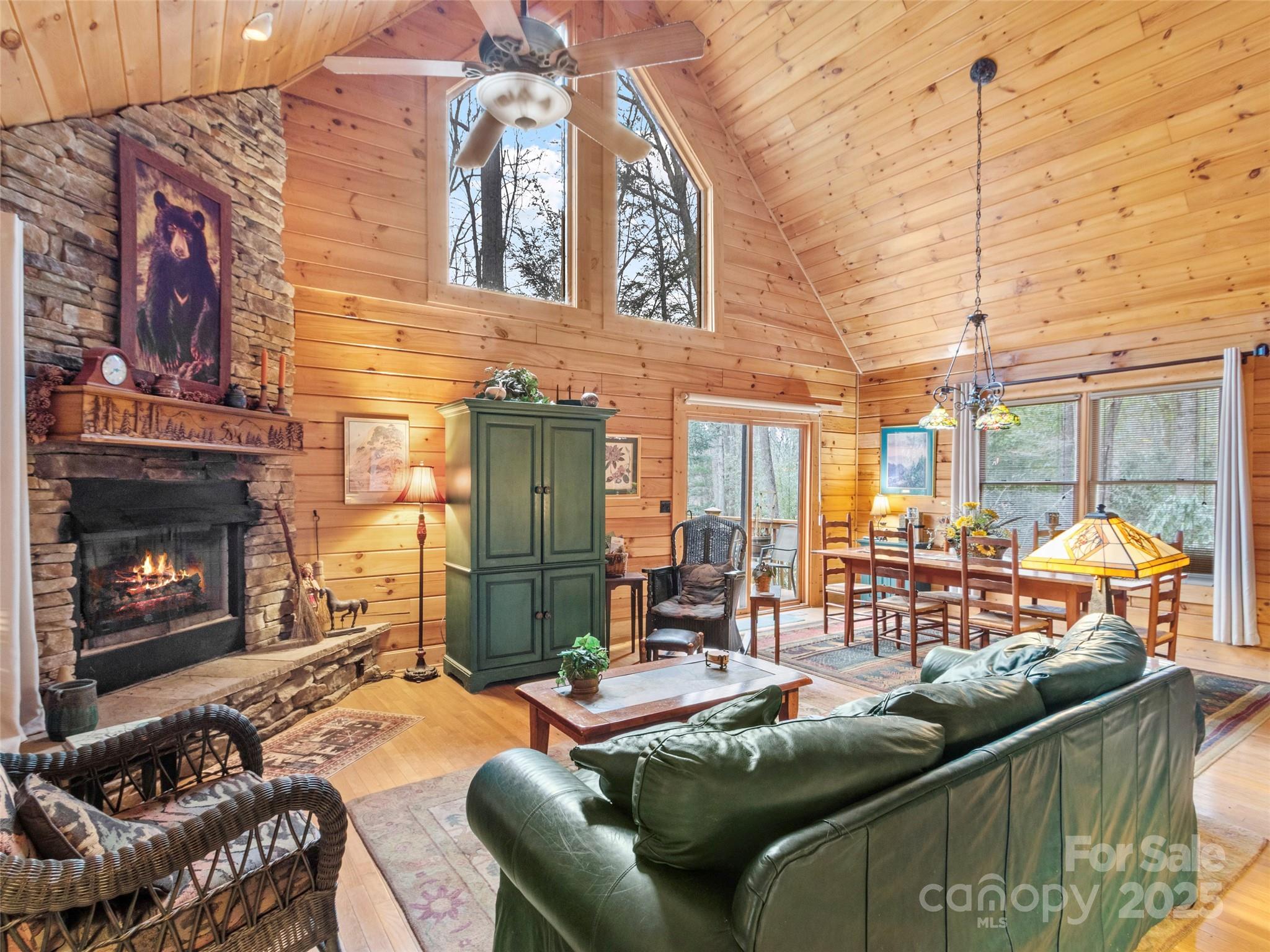 741 South Toe River Road Burnsville, NC 28714 - Photo 4 of 41 a living room with fireplace furniture and a potted plant