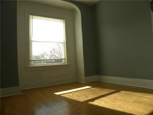 a view of a room with a window