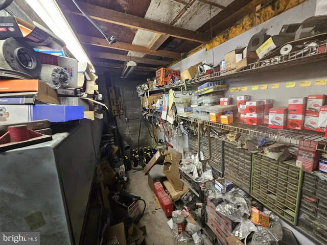 a view of a storage room with water heater