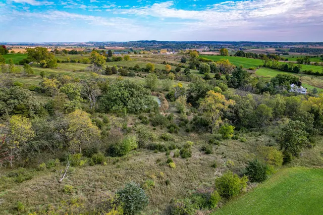 a view of a field with an ocean
