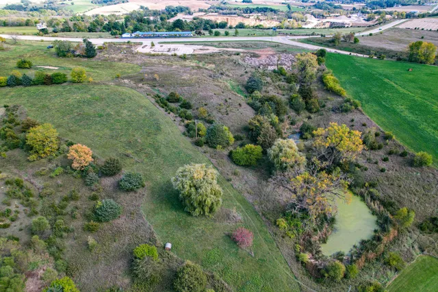 a view of a lake with a park