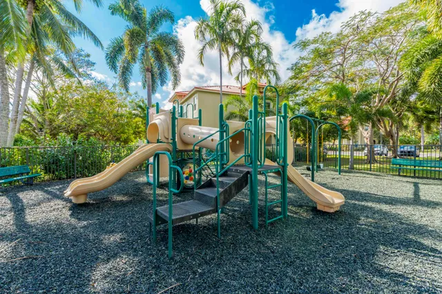 a view of a park with slide
