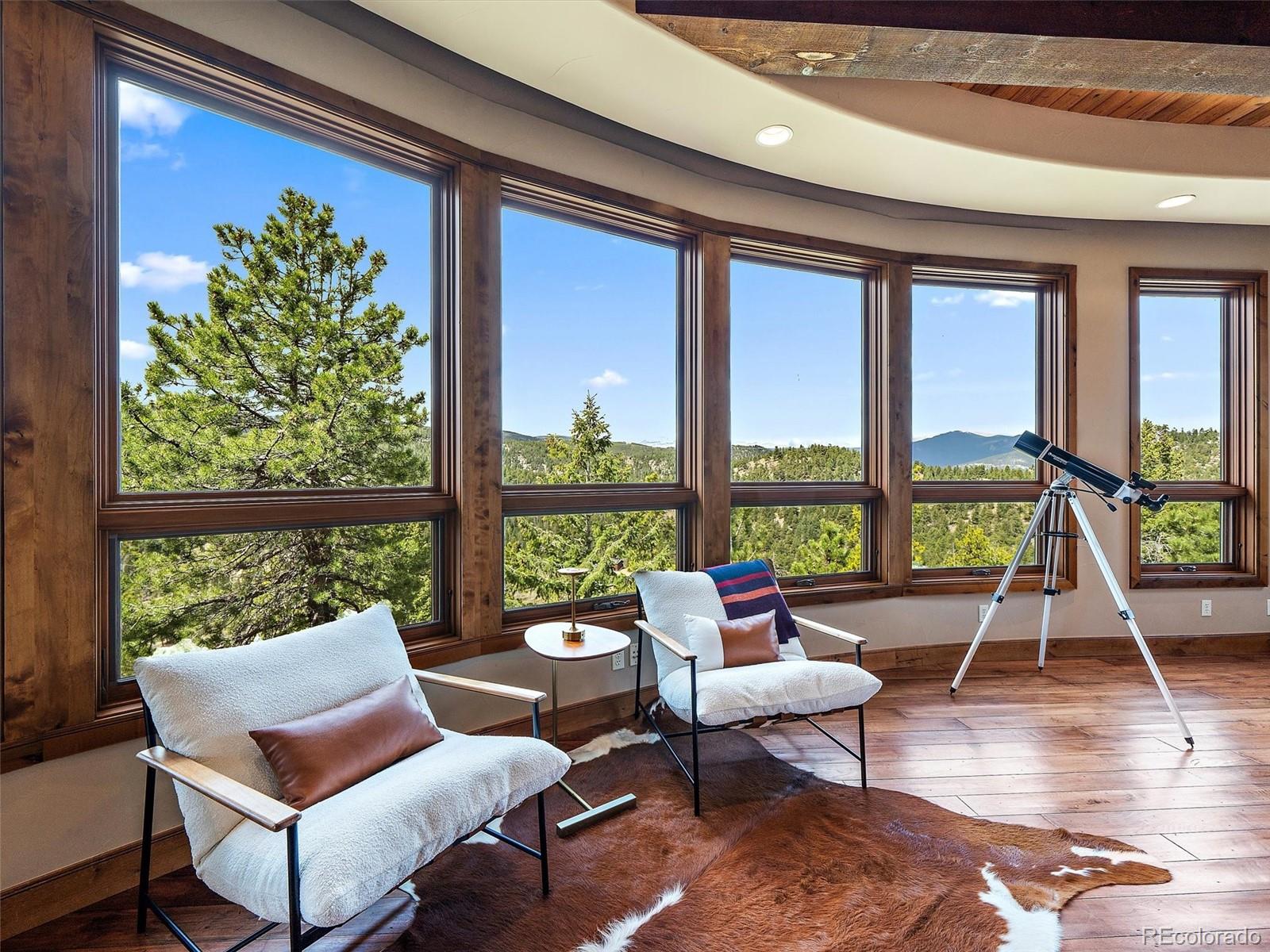 32024 Snowshoe Road Evergreen, CO 80439 - Photo 19 of 50 a living room with furniture and a large window